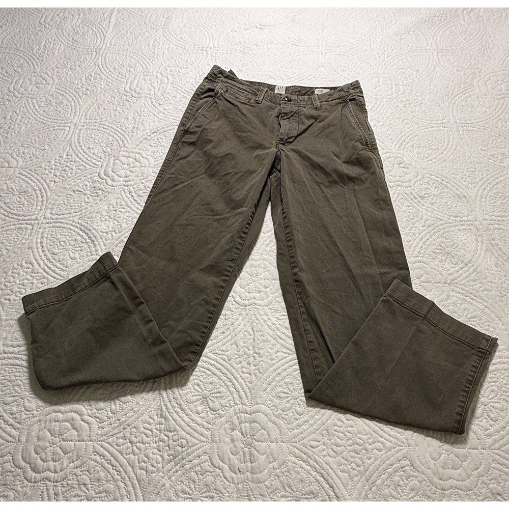 GAP Relaxed Fit Chinos Mens 28x30 Olive Green Brown Cotton‎ Stretch preppy Pants